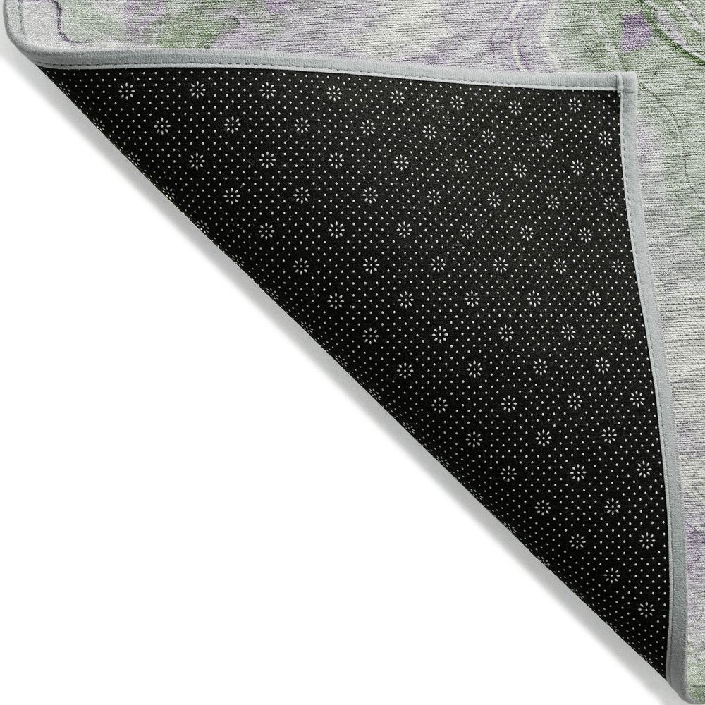 3' X 5' Olive Green And Lavender Abstract Washable Indoor Outdoor Area Rug