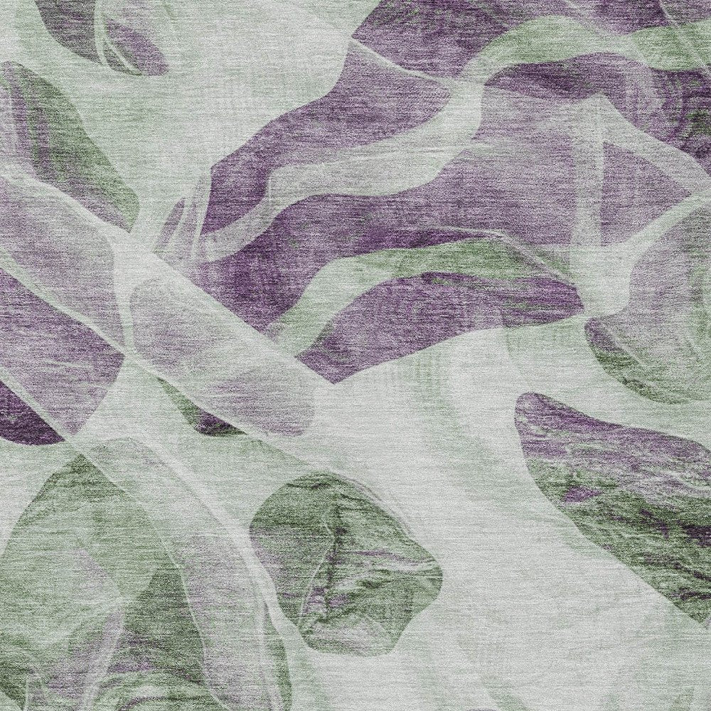3' X 5' Artichoke Green And Purple Abstract Washable Indoor Outdoor Area Rug