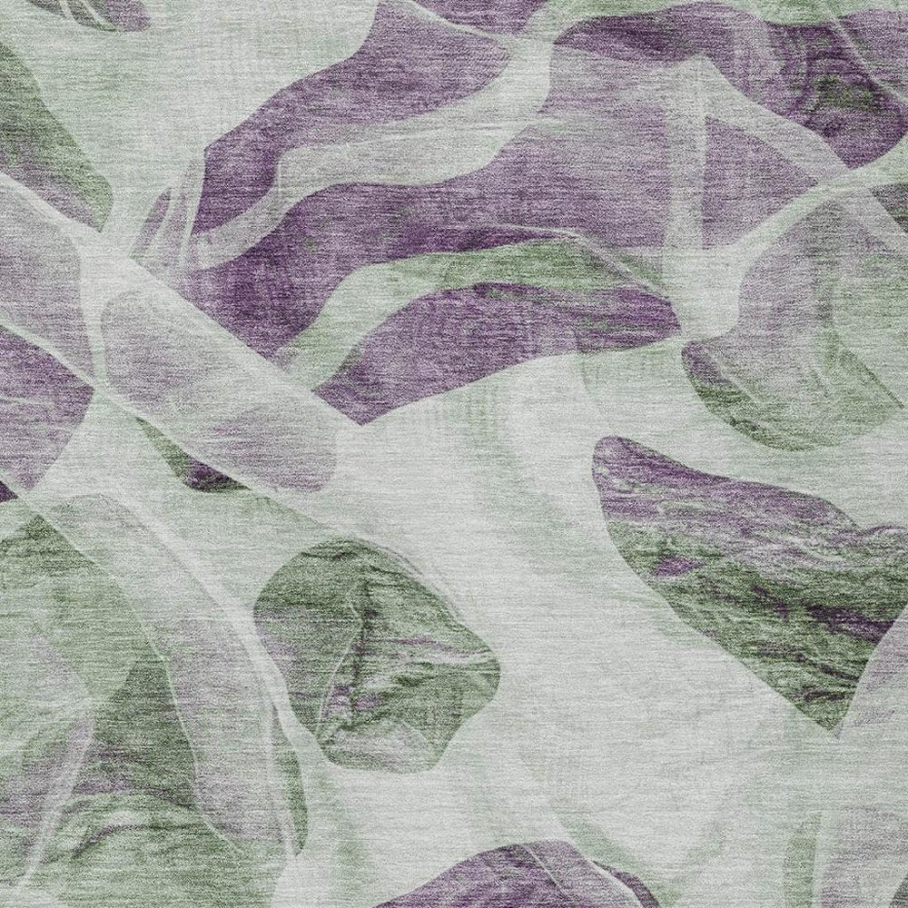 3' X 5' Artichoke Green And Purple Abstract Washable Indoor Outdoor Area Rug