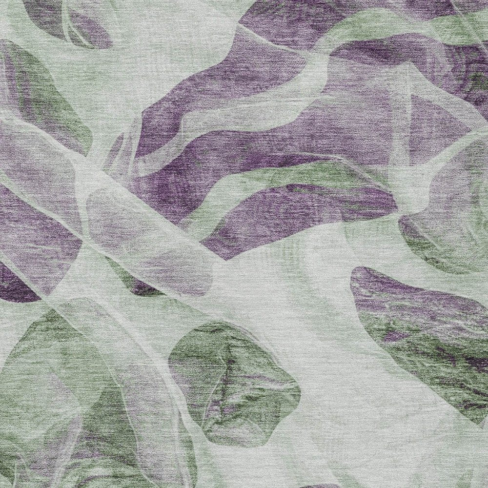 3' X 5' Artichoke Green And Purple Abstract Washable Indoor Outdoor Area Rug
