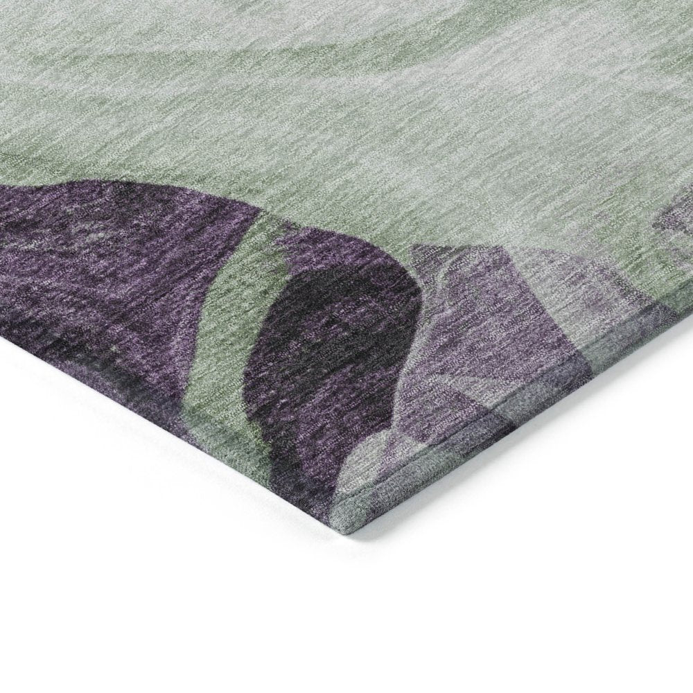 3' X 5' Artichoke Green And Purple Abstract Washable Indoor Outdoor Area Rug