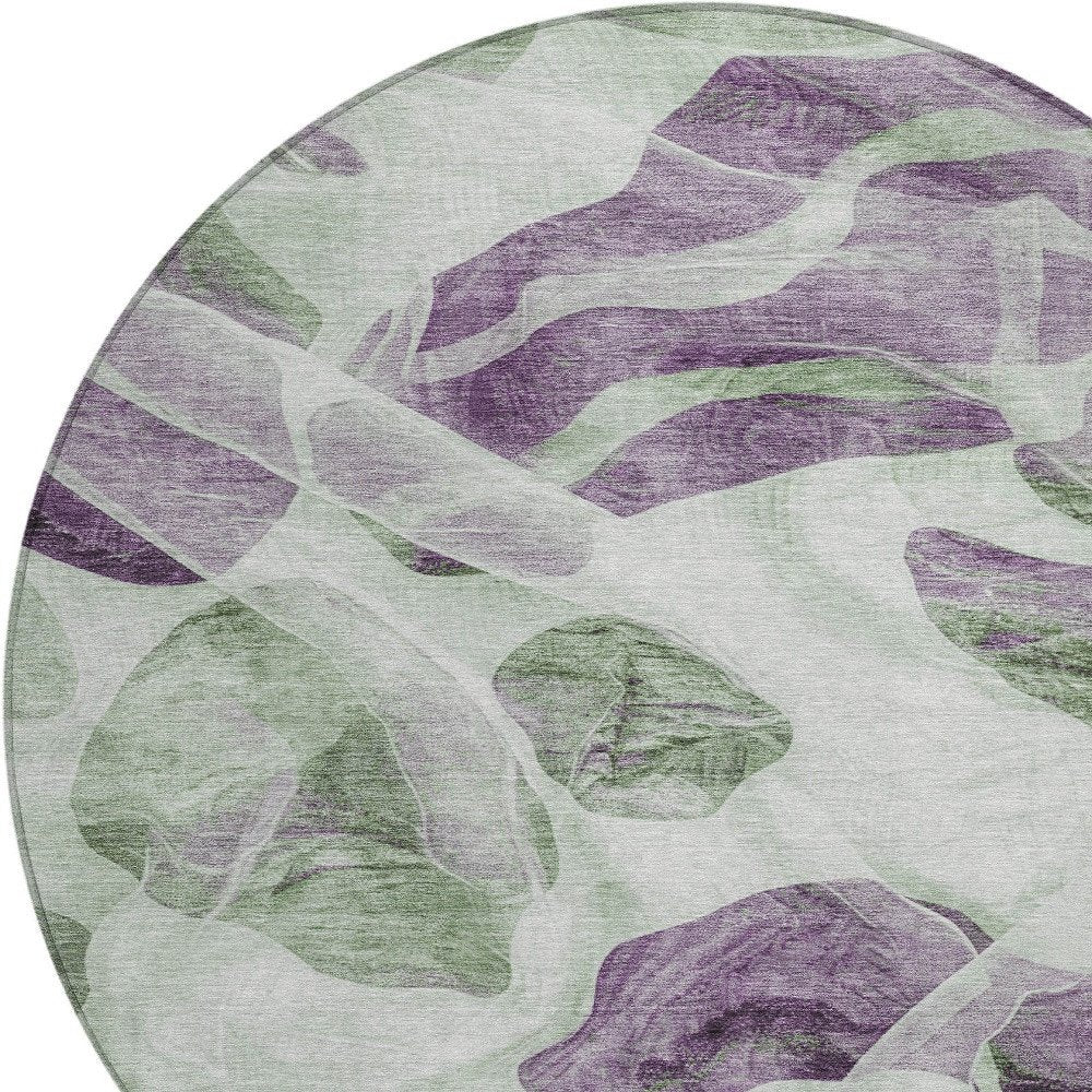 3' X 5' Artichoke Green And Purple Abstract Washable Indoor Outdoor Area Rug