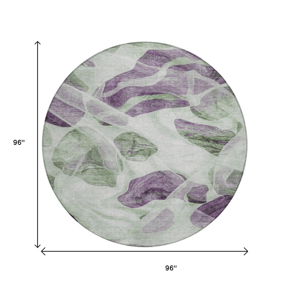 3' X 5' Artichoke Green And Purple Abstract Washable Indoor Outdoor Area Rug