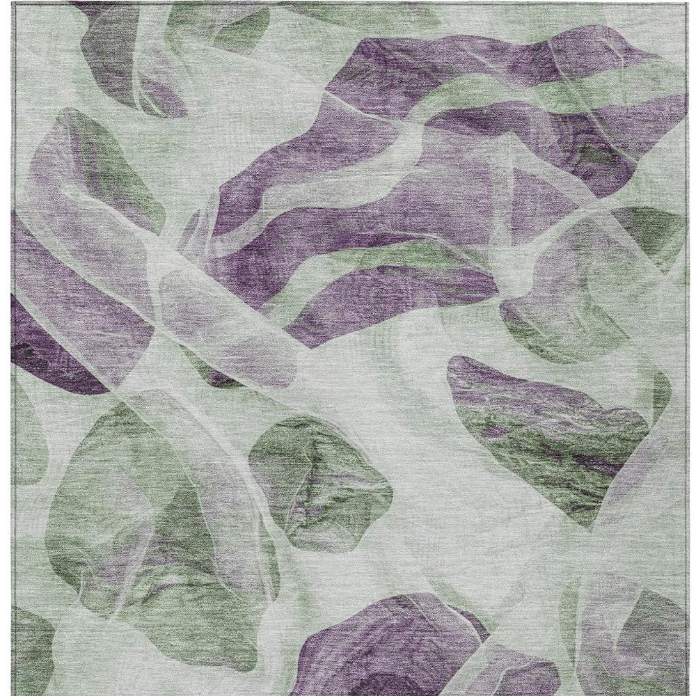 3' X 5' Artichoke Green And Purple Abstract Washable Indoor Outdoor Area Rug