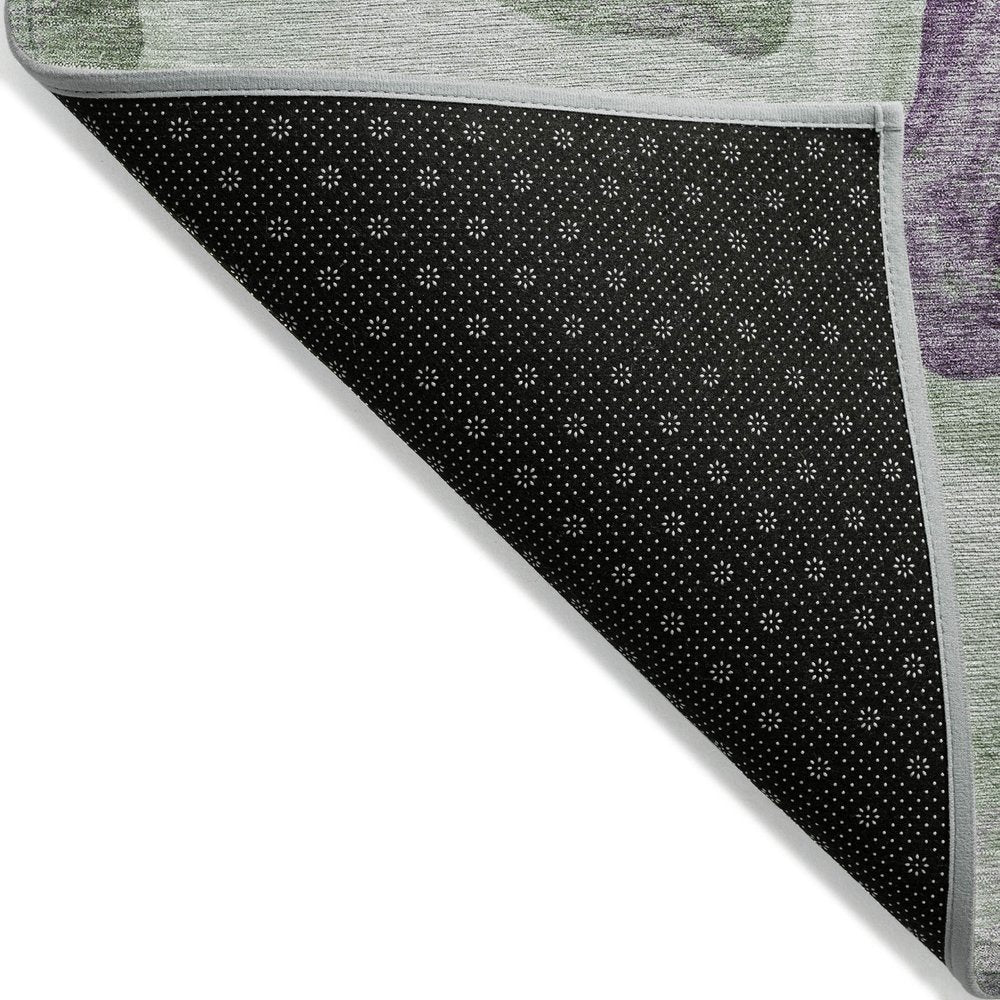 3' X 5' Artichoke Green And Purple Abstract Washable Indoor Outdoor Area Rug