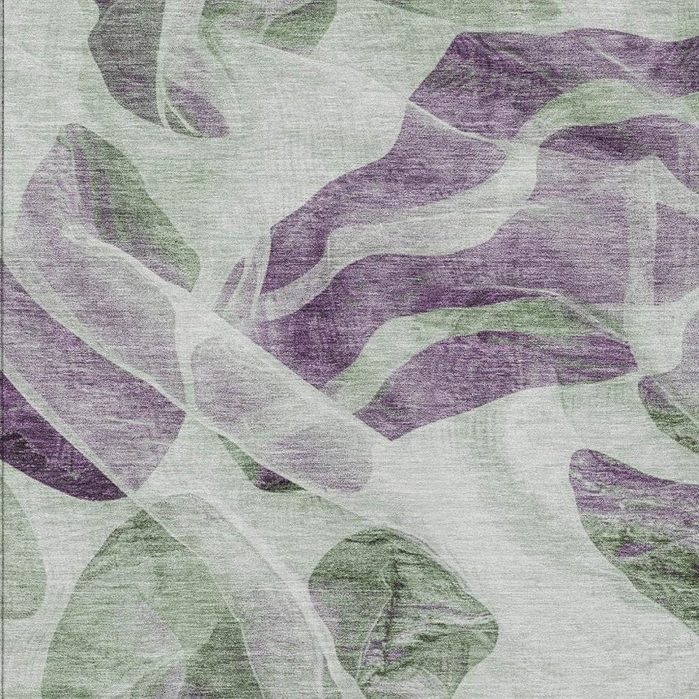 3' X 5' Artichoke Green And Purple Abstract Washable Indoor Outdoor Area Rug