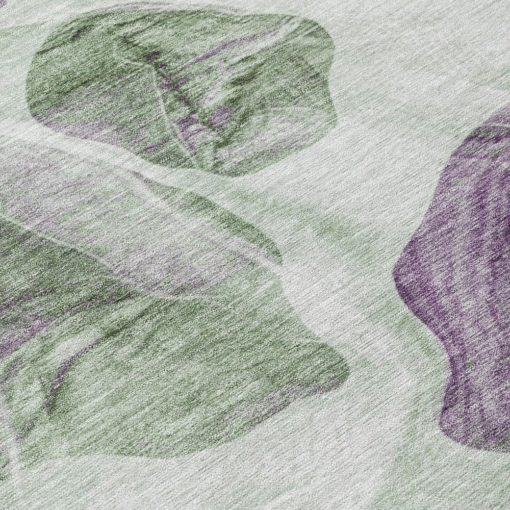 3' X 5' Artichoke Green And Purple Abstract Washable Indoor Outdoor Area Rug