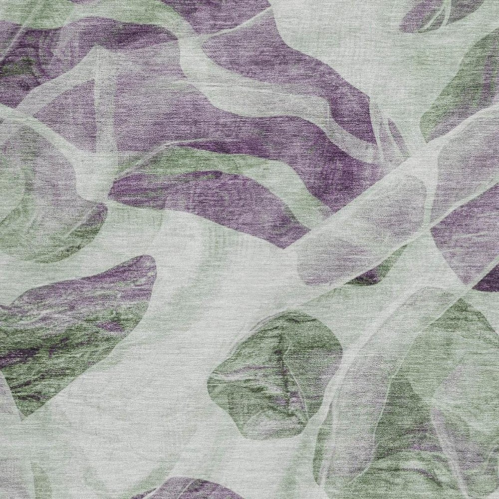 3' X 5' Artichoke Green And Purple Abstract Washable Indoor Outdoor Area Rug