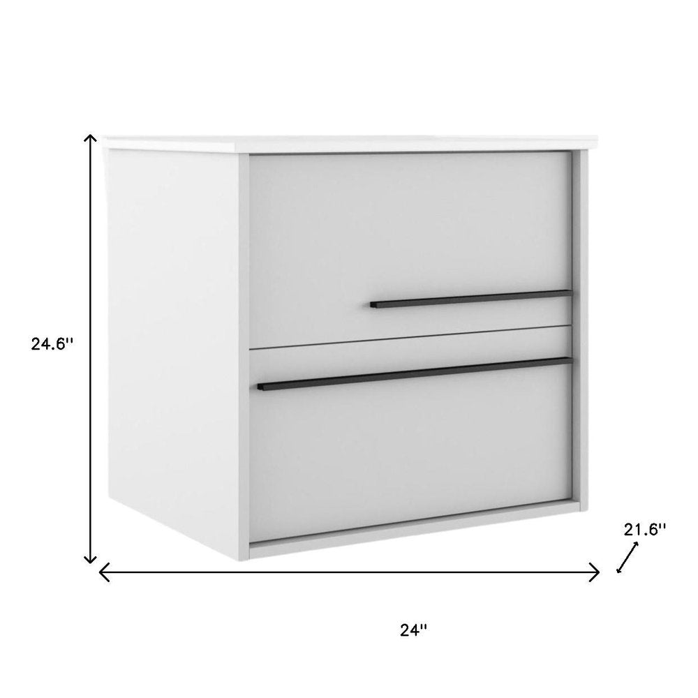 24" Off White Wood Floating Bathroom Vanity With White Sink And Two Drawers