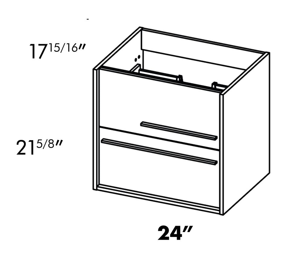 24" Dark Brown Wood Floating Bathroom Vanity With White Sink And Two Drawers