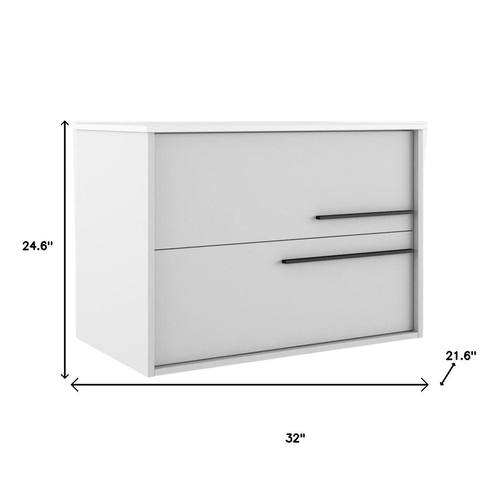32" Off White Wood Floating Bathroom Vanity With White Sink And Two Drawers