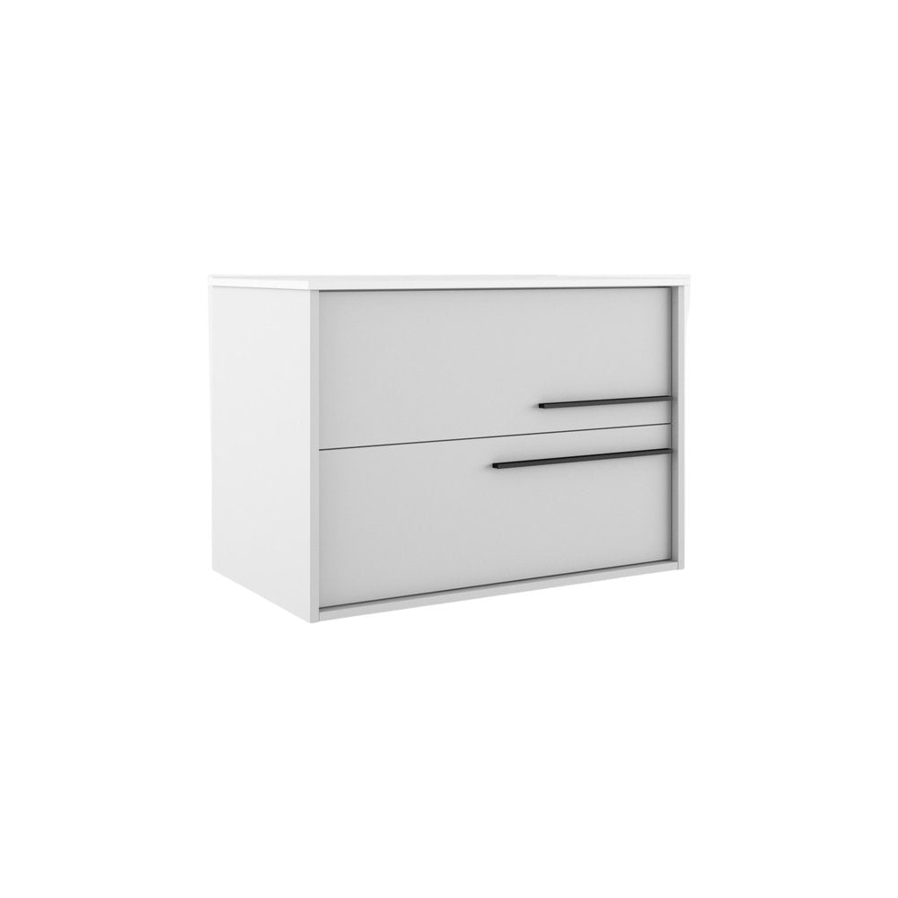 32" Off White Wood Floating Bathroom Vanity With White Sink And Two Drawers