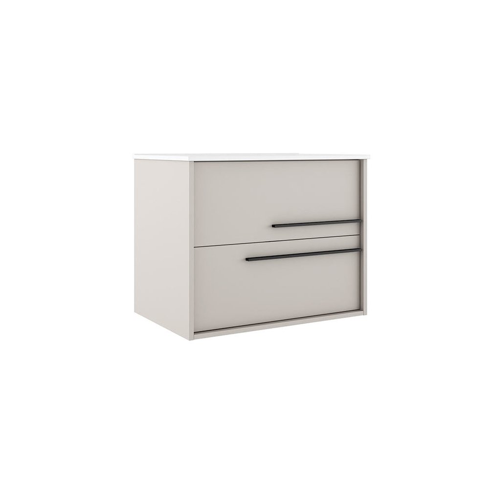 32" Tan Wood Floating Bathroom Vanity With White Sink And Two Drawers