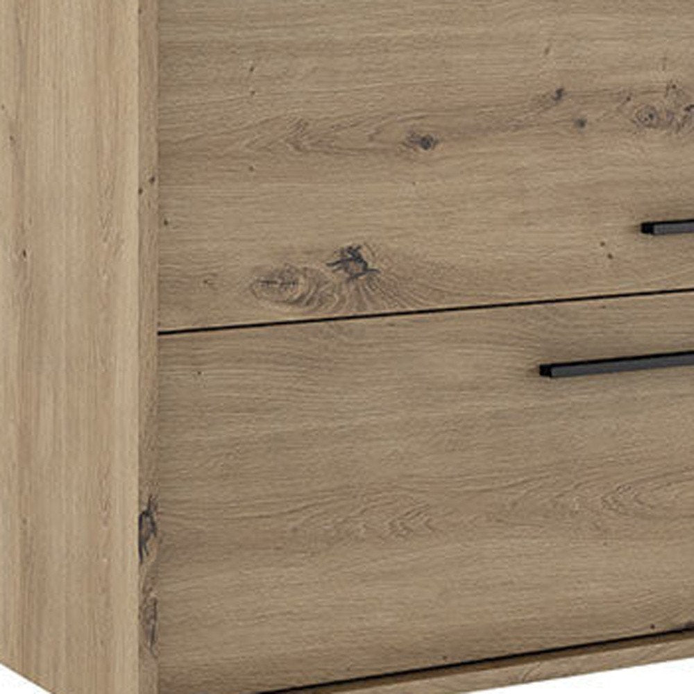32" Natural Wood Floating Bathroom Vanity With White Sink And Two Drawers