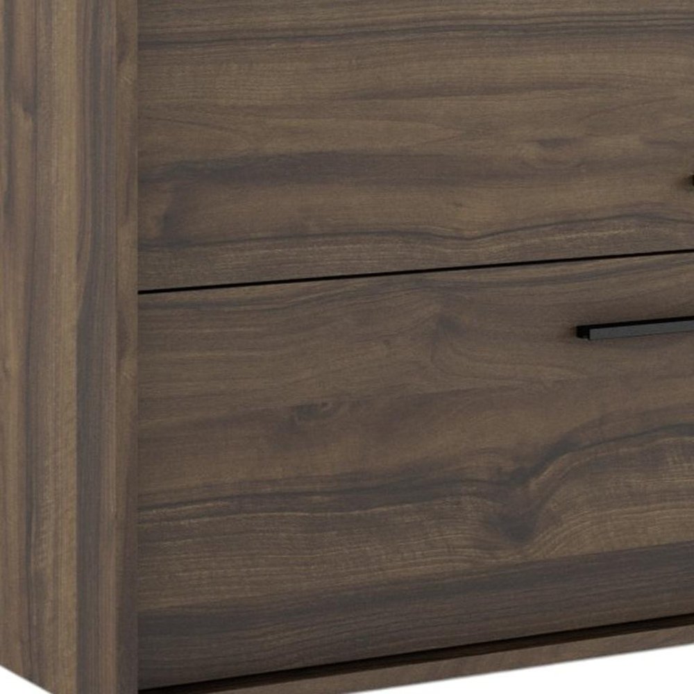 32" Dark Brown Wood Floating Bathroom Vanity With White Sink And Two Drawers