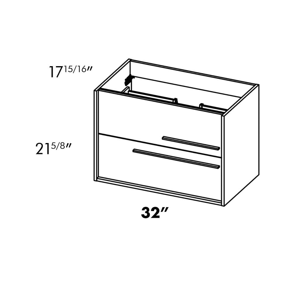32" Dark Brown Wood Floating Bathroom Vanity With White Sink And Two Drawers