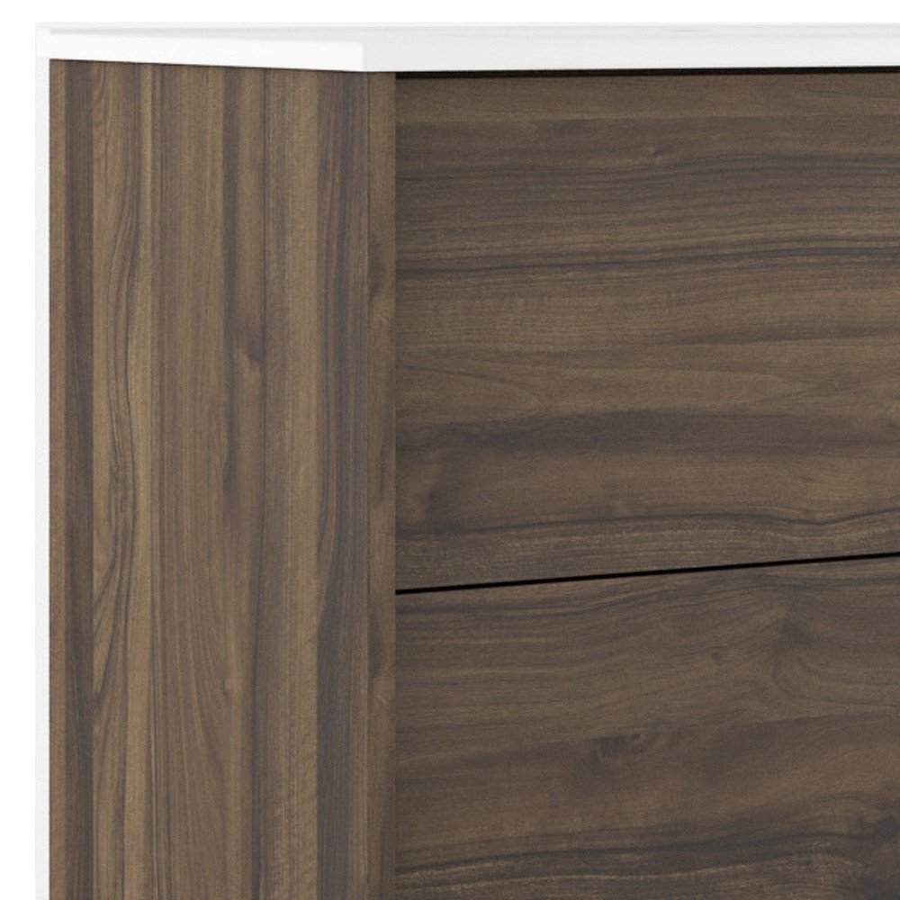32" Dark Brown Wood Floating Bathroom Vanity With White Sink And Two Drawers