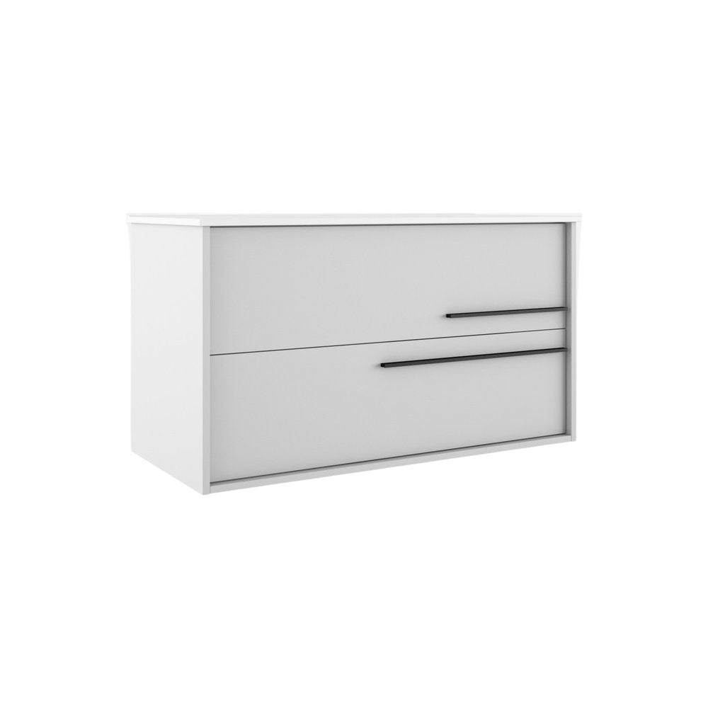 40" Off White Wood Floating Bathroom Vanity With White Sink And Two Drawers