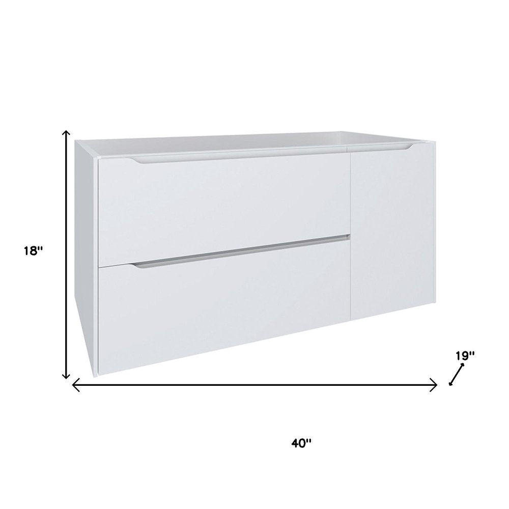 40" White Wood Floating Bathroom Vanity With White Sink And Two Drawers