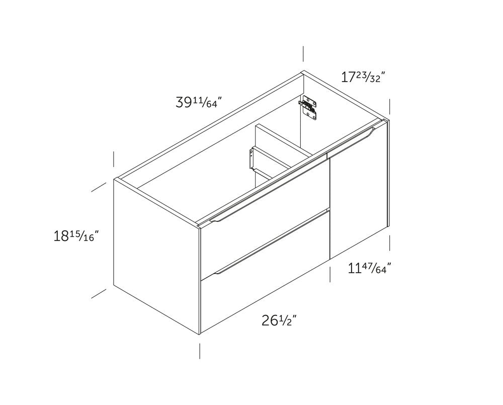 40" Gray Wood Floating Bathroom Vanity With White Sink And Two Drawers