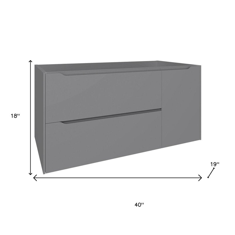 40" Gray Wood Floating Bathroom Vanity With White Sink And Two Drawers