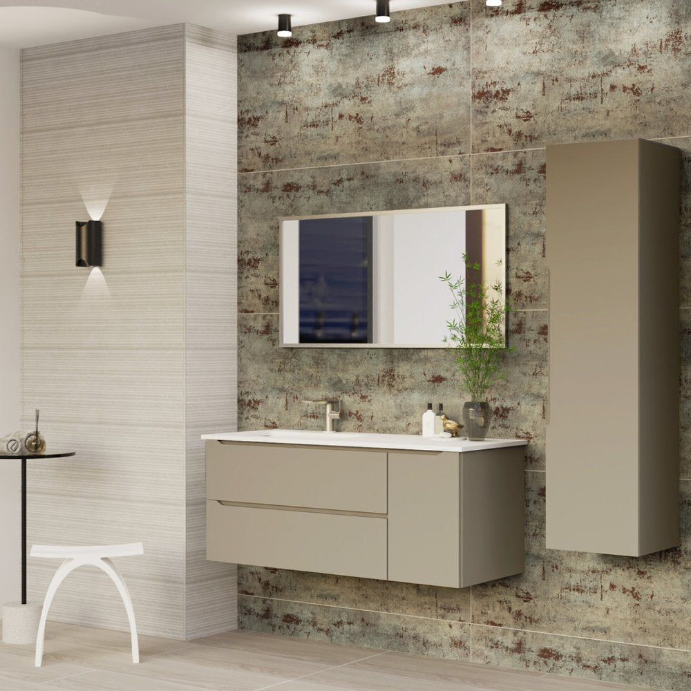 40" Taupe Wood Floating Bathroom Vanity With White Sink And Two Drawers