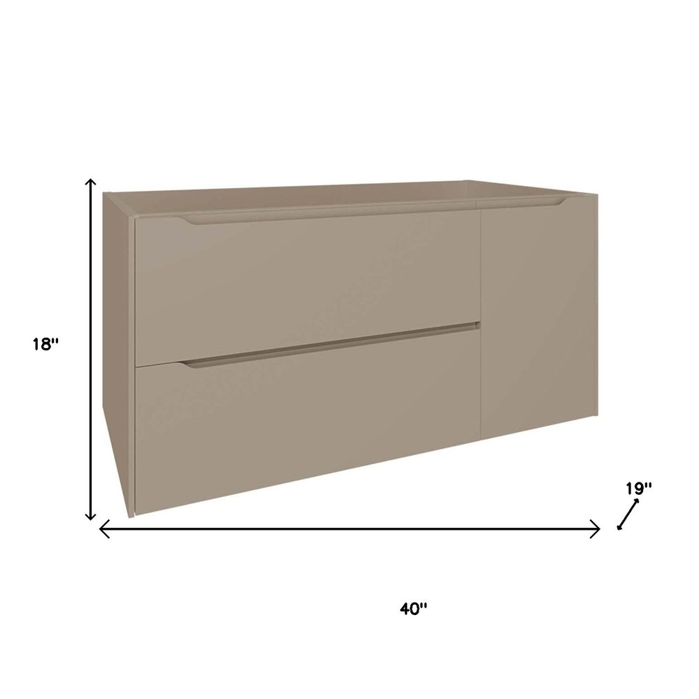 40" Taupe Wood Floating Bathroom Vanity With White Sink And Two Drawers