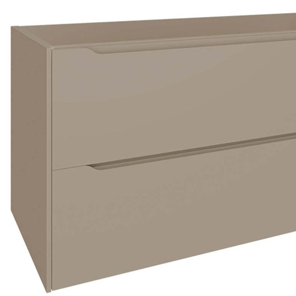 48" Taupe Wood Floating Bathroom Vanity With White Sink And Two Drawers