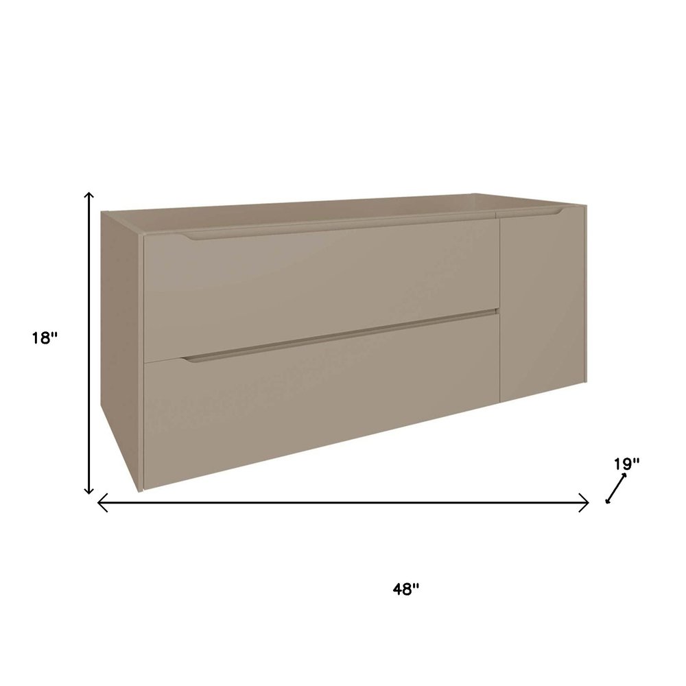 48" Taupe Wood Floating Bathroom Vanity With White Sink And Two Drawers