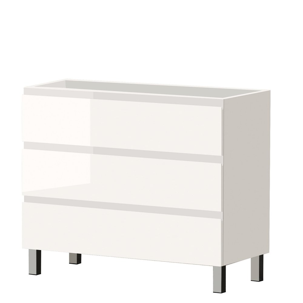 40" White Wood Freestanding Bathroom Vanity With White Sink And Three Drawers