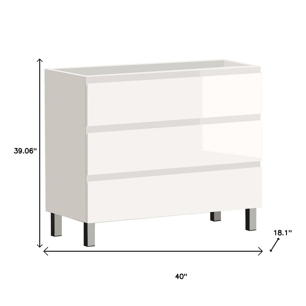 40" White Wood Freestanding Bathroom Vanity With White Sink And Three Drawers