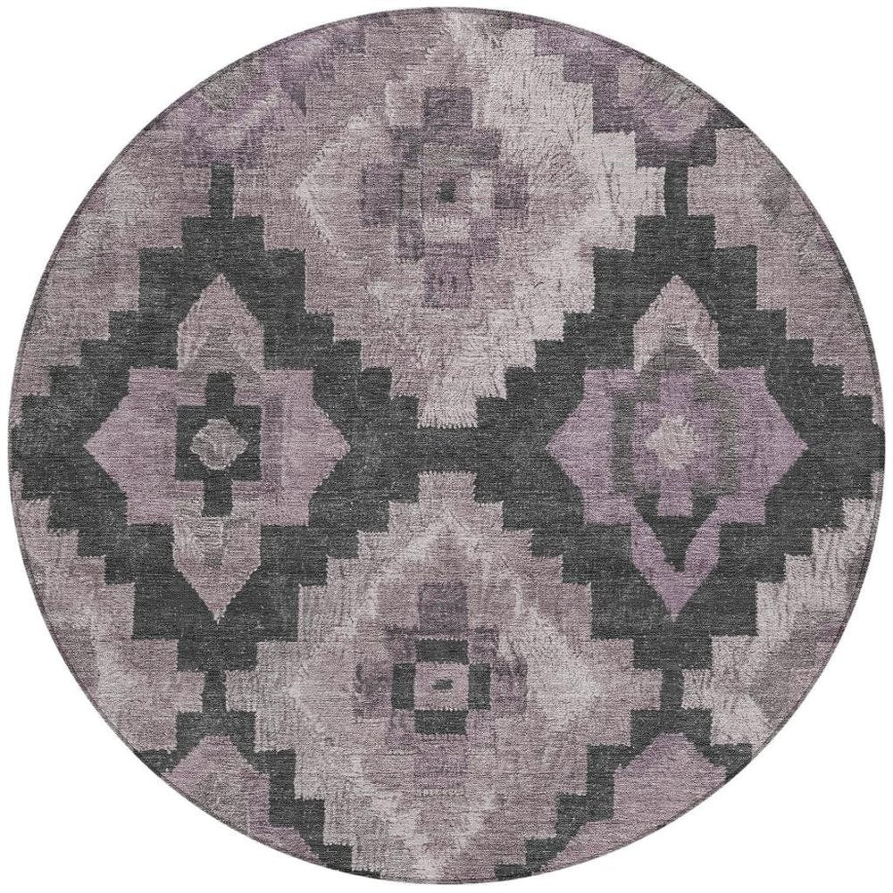 3' X 5' Lavender And Charcoal Aztec Washable Indoor Outdoor Area Rug