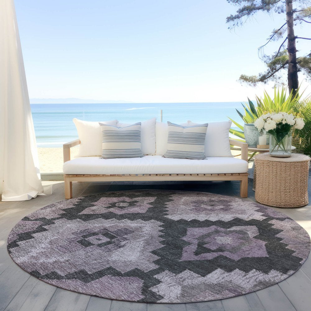 3' X 5' Lavender And Charcoal Aztec Washable Indoor Outdoor Area Rug