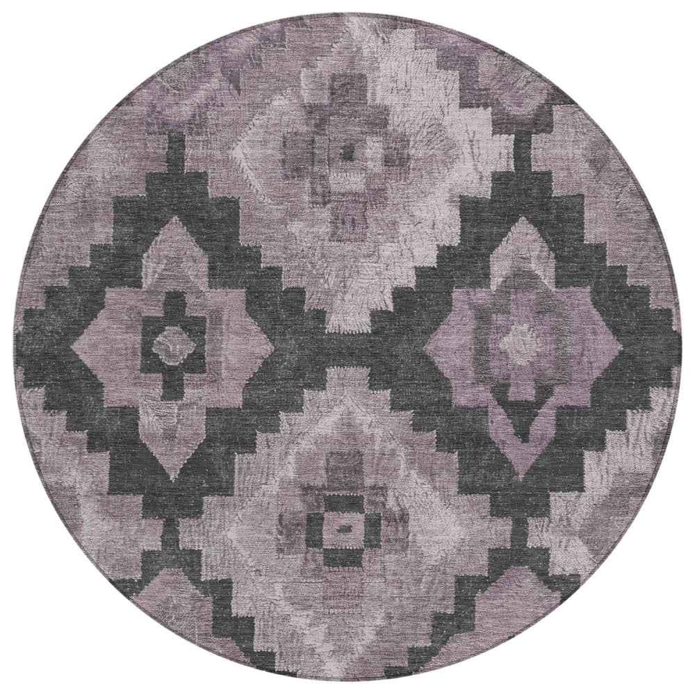3' X 5' Lavender And Charcoal Aztec Washable Indoor Outdoor Area Rug