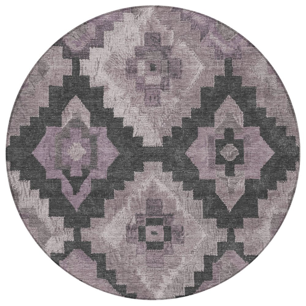 3' X 5' Lavender And Charcoal Aztec Washable Indoor Outdoor Area Rug