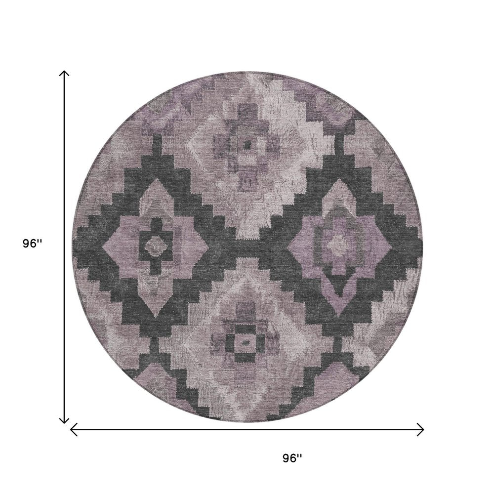 3' X 5' Lavender And Charcoal Aztec Washable Indoor Outdoor Area Rug