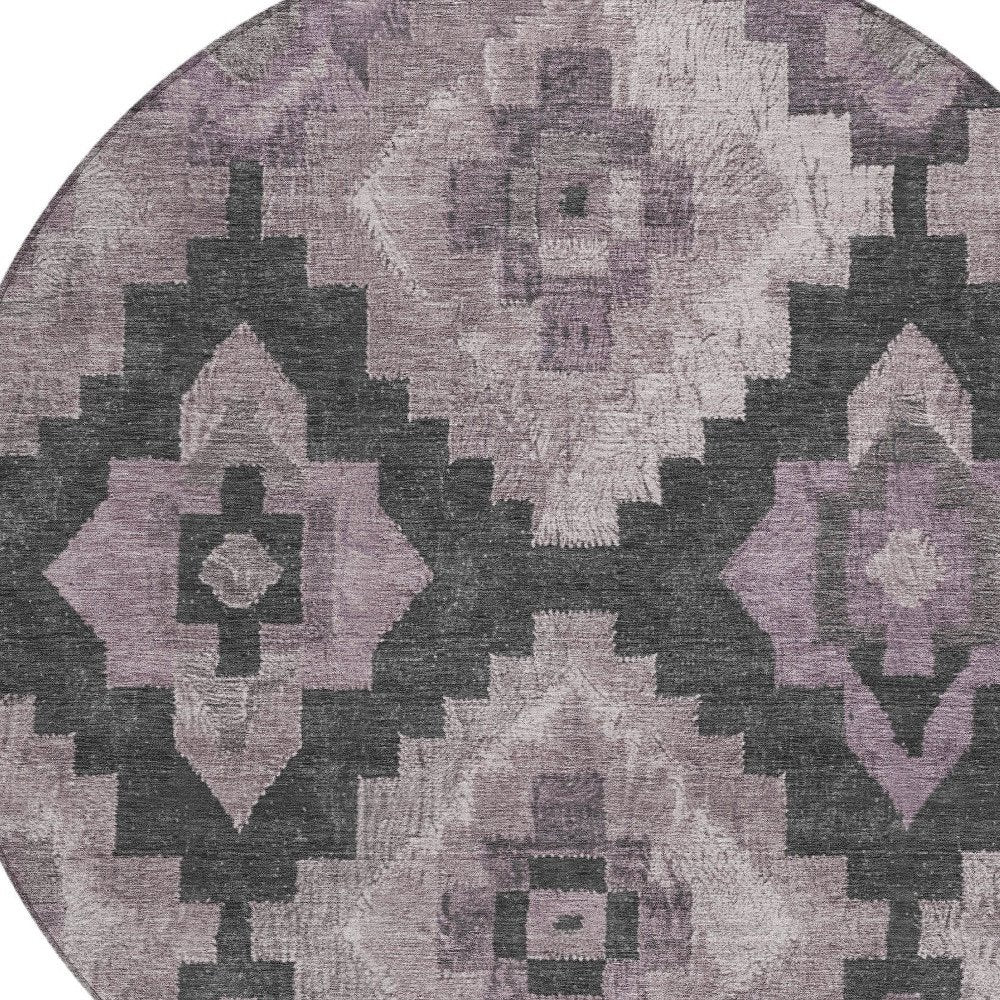 3' X 5' Lavender And Charcoal Aztec Washable Indoor Outdoor Area Rug