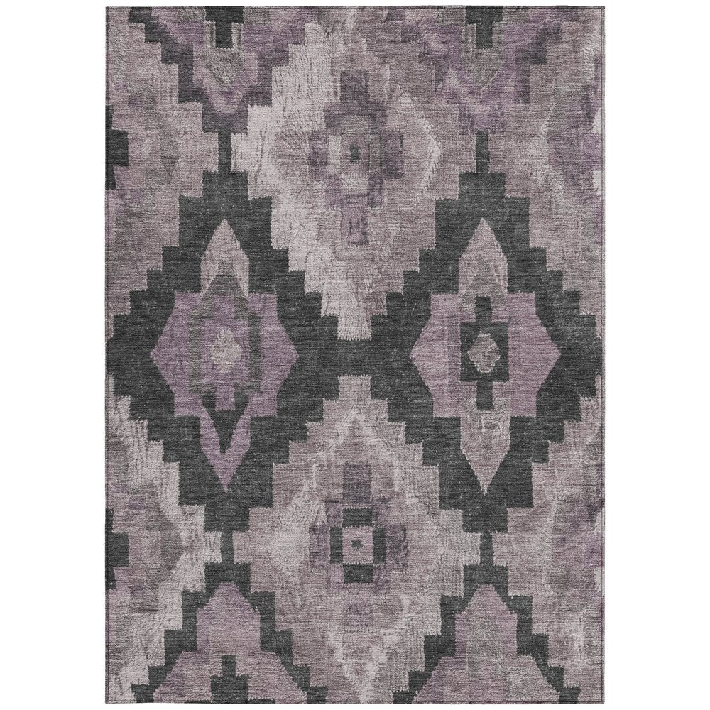 3' X 5' Lavender And Charcoal Aztec Washable Indoor Outdoor Area Rug