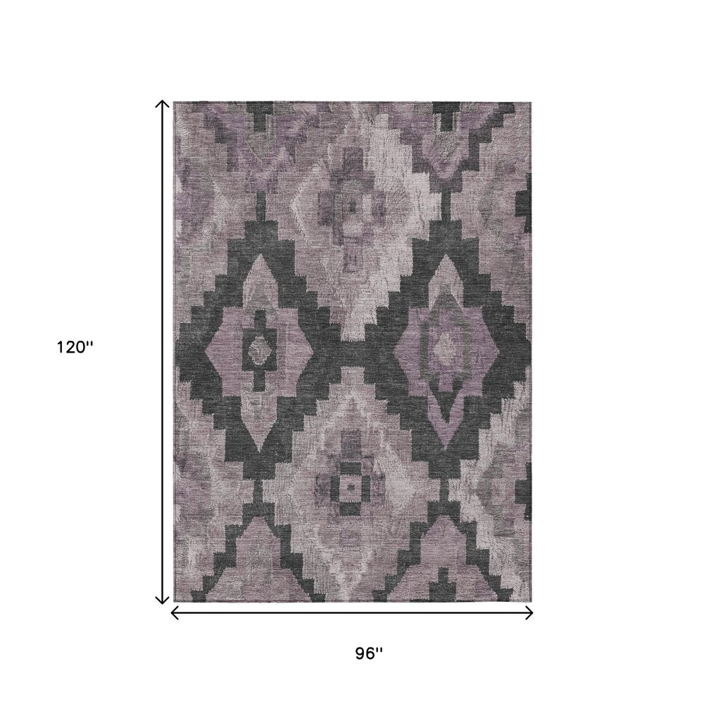 3' X 5' Lavender And Charcoal Aztec Washable Indoor Outdoor Area Rug