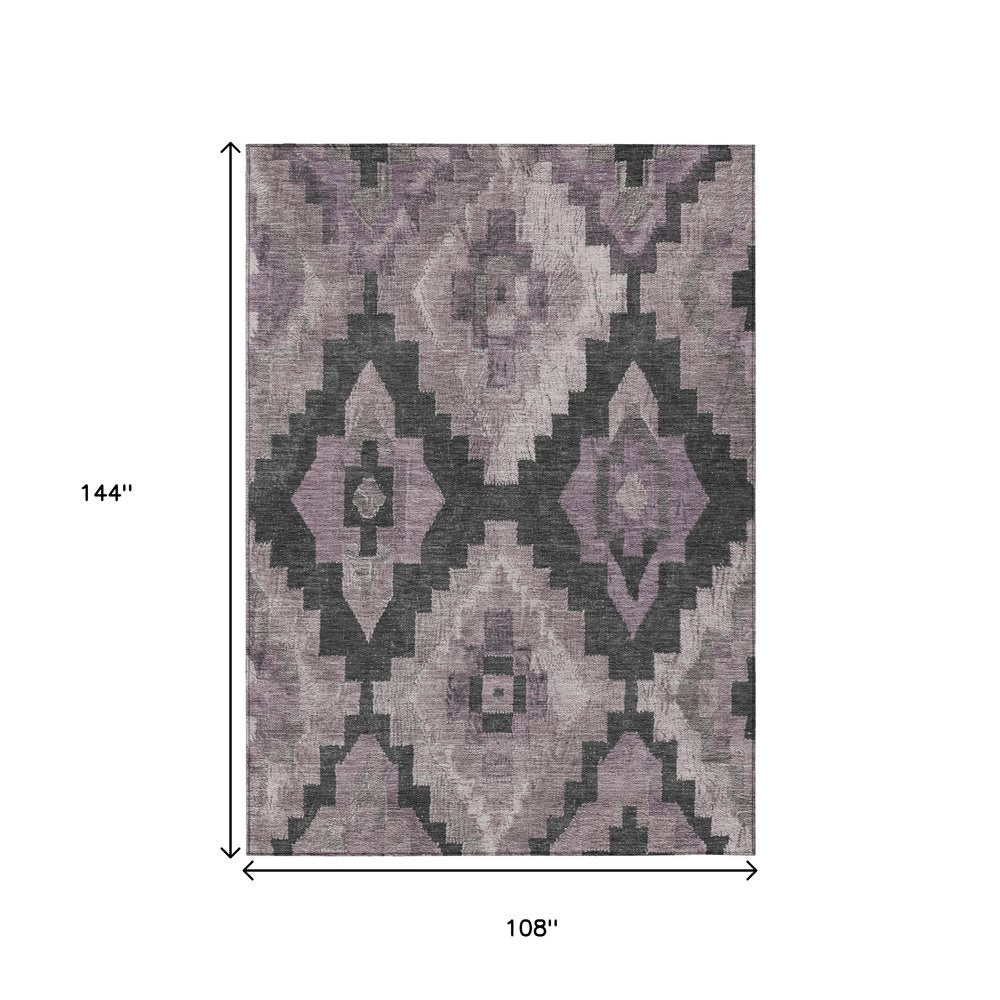 3' X 5' Lavender And Charcoal Aztec Washable Indoor Outdoor Area Rug