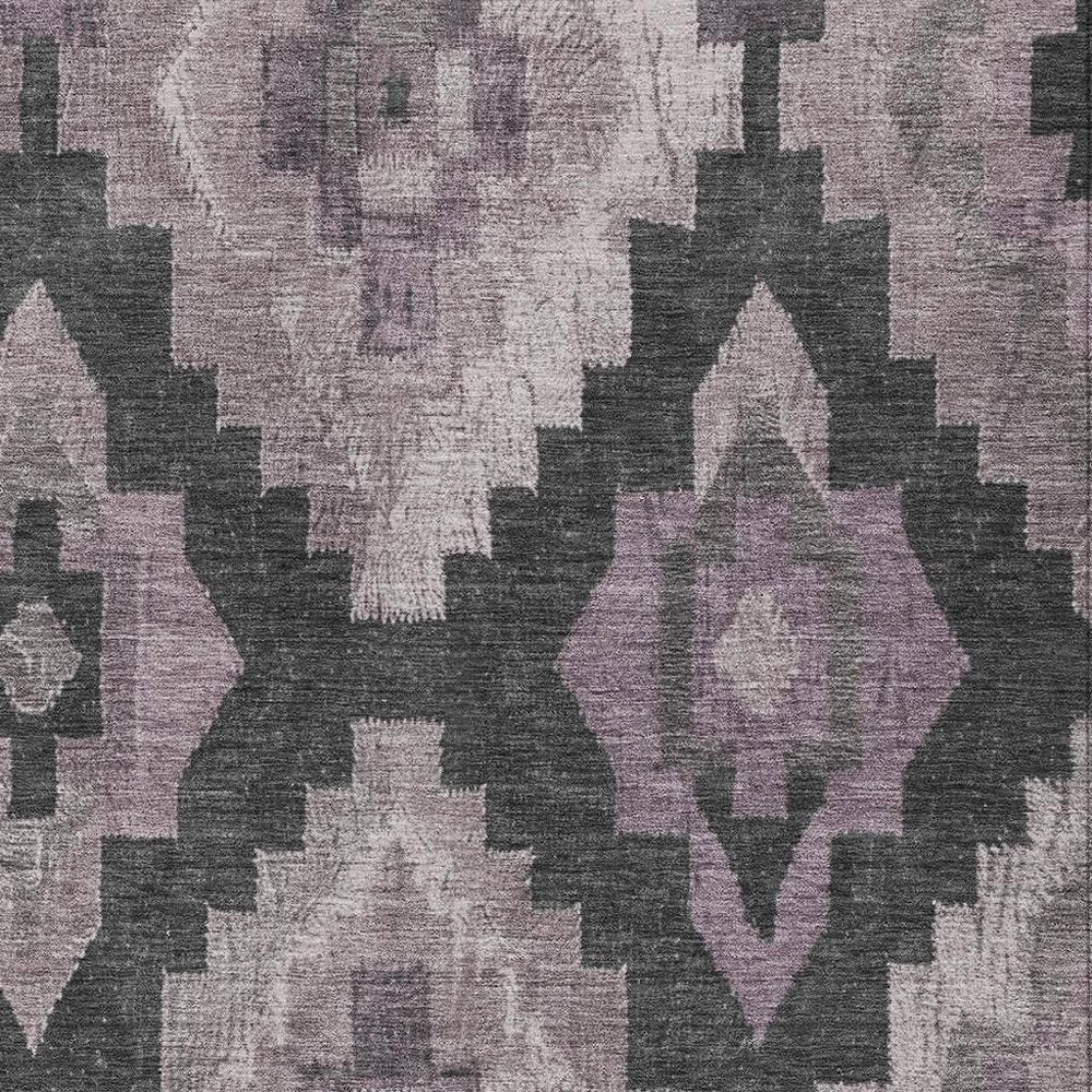 3' X 5' Lavender And Charcoal Aztec Washable Indoor Outdoor Area Rug