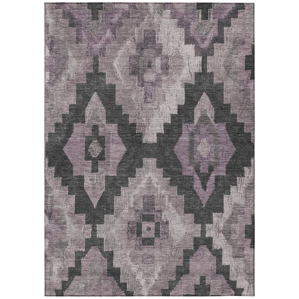 3' X 5' Lavender And Charcoal Aztec Washable Indoor Outdoor Area Rug