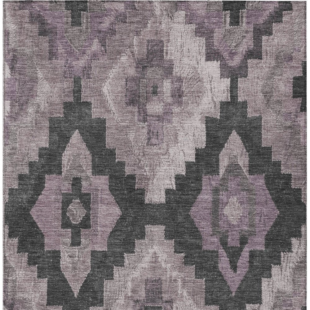 3' X 5' Lavender And Charcoal Aztec Washable Indoor Outdoor Area Rug