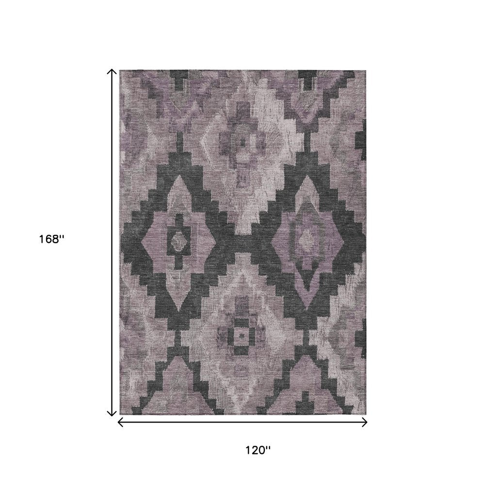 3' X 5' Lavender And Charcoal Aztec Washable Indoor Outdoor Area Rug