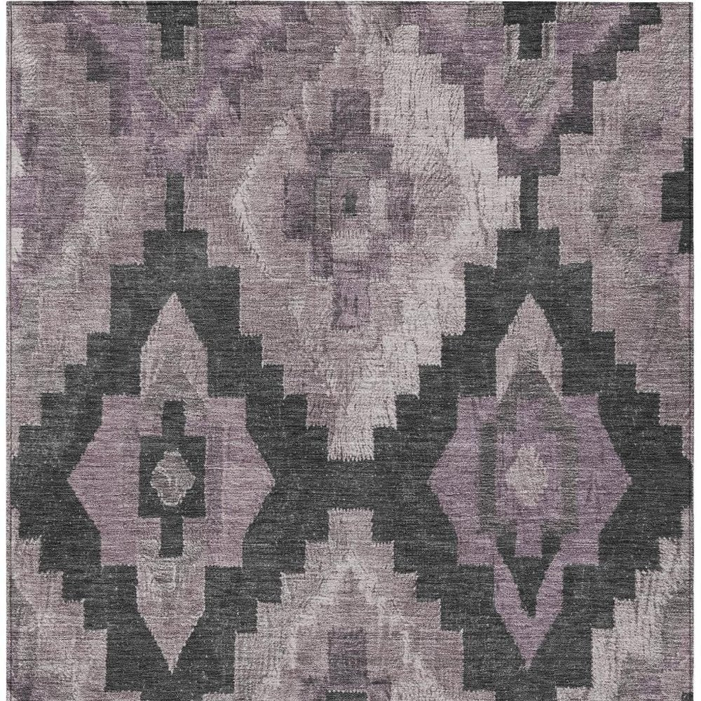 3' X 5' Lavender And Charcoal Aztec Washable Indoor Outdoor Area Rug