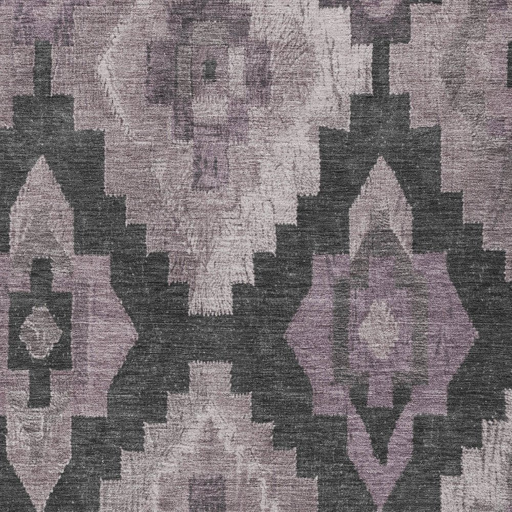 3' X 5' Lavender And Charcoal Aztec Washable Indoor Outdoor Area Rug