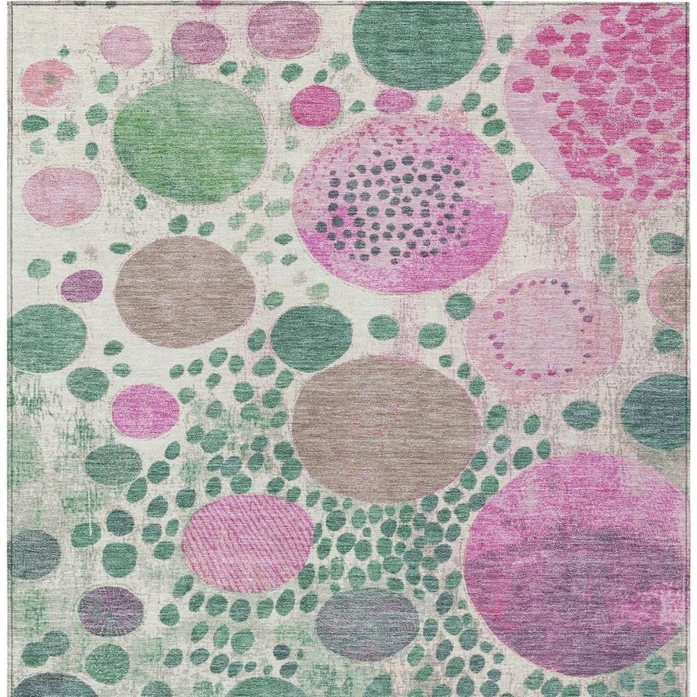 3' X 5' Green Pink And Mauve Geometric Washable Indoor Outdoor Area Rug
