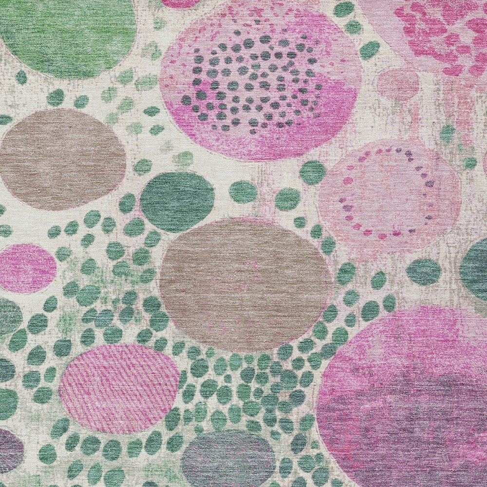 3' X 5' Green Pink And Mauve Geometric Washable Indoor Outdoor Area Rug