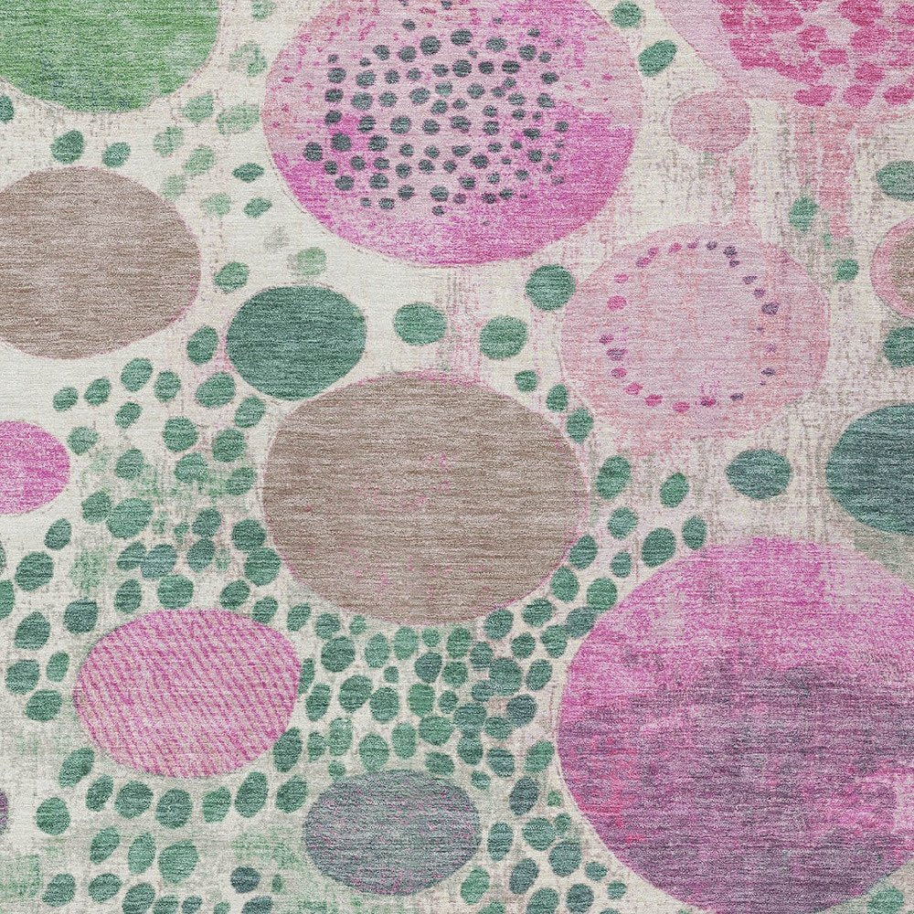 3' X 5' Green Pink And Mauve Geometric Washable Indoor Outdoor Area Rug