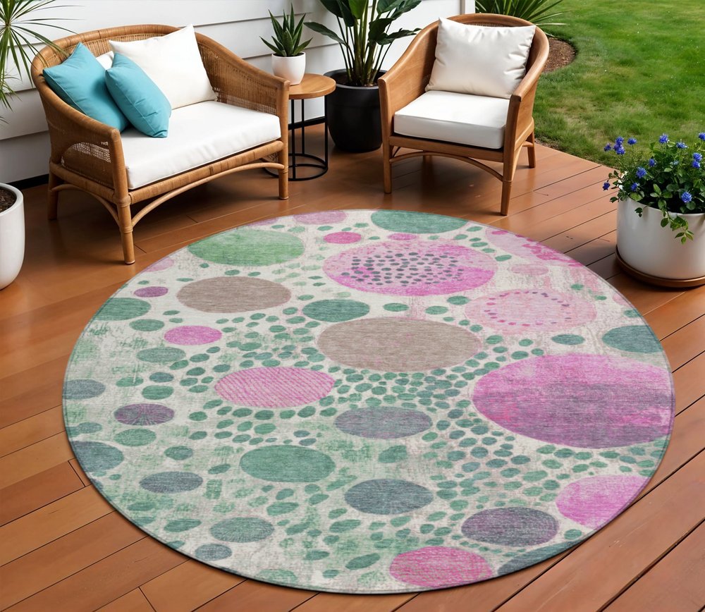 3' X 5' Green Pink And Mauve Geometric Washable Indoor Outdoor Area Rug